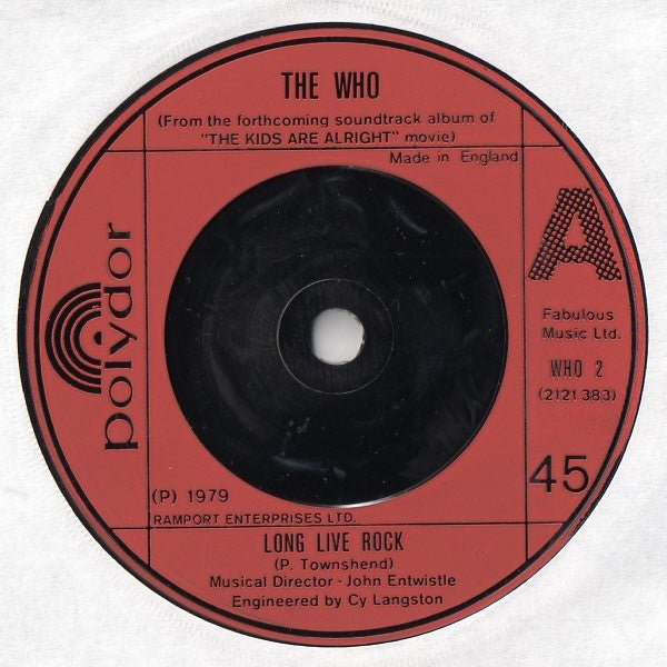 The Who : Long Live Rock (7", Single)