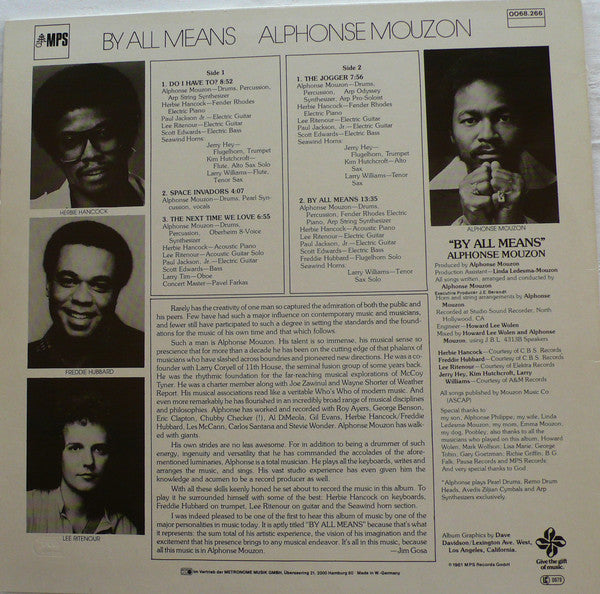 Alphonse Mouzon Featuring Herbie Hancock • Freddie Hubbard • Lee Ritenour • Seawind Horns* : By All Means (LP, Album)