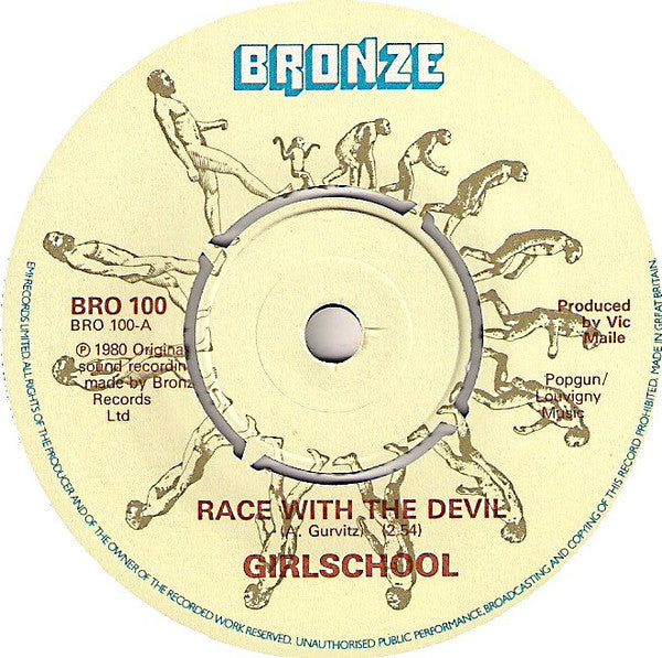 Girlschool : Race With The Devil (7", Single, Pus)