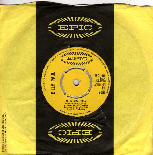 Billy Paul : Me & Mrs Jones (7", Single, Mono, Pus)
