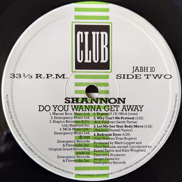 Shannon : Do You Wanna Get Away (LP, Album)