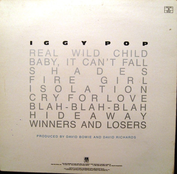 Iggy Pop : Blah-Blah-Blah (LP, Album, Whi)