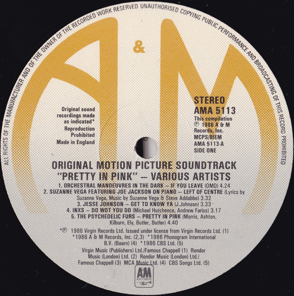 Various : Pretty In Pink • Original Motion Picture Soundtrack (LP, Album, Comp)