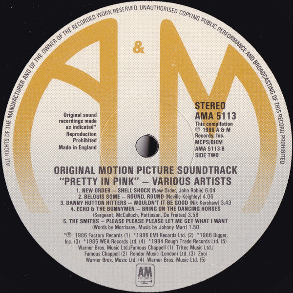 Various : Pretty In Pink • Original Motion Picture Soundtrack (LP, Album, Comp)