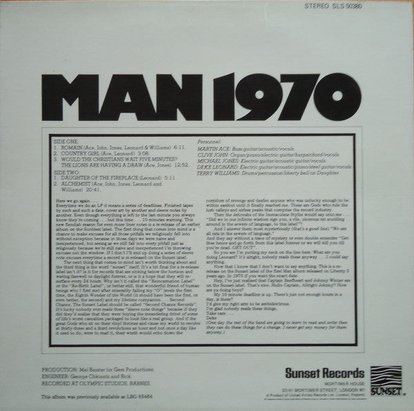 Man : Man 1970 (LP, Album, RE)