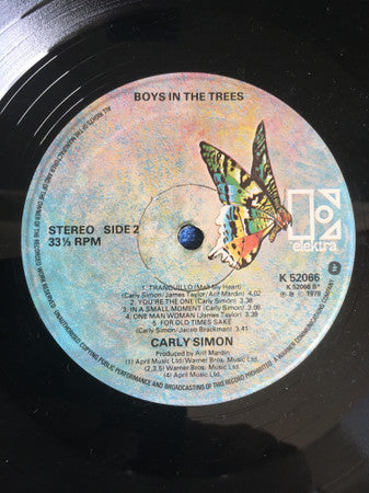 Carly Simon : Boys In The Trees (LP, Album, But)