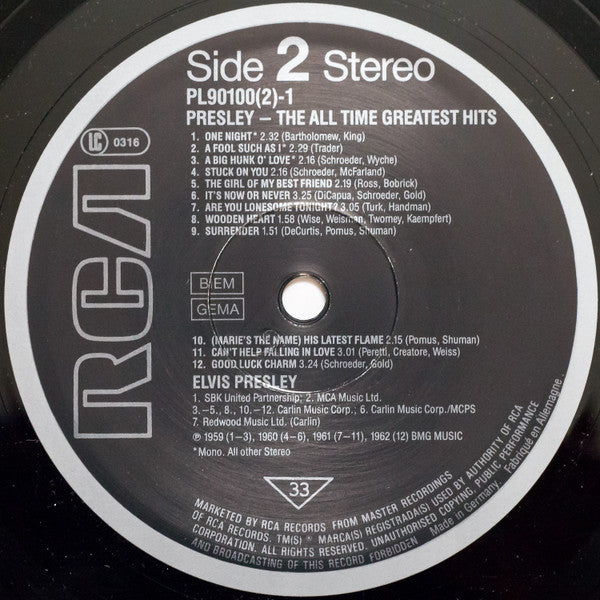 Elvis Presley : The All Time Greatest Hits (2xLP, Comp, Mono)