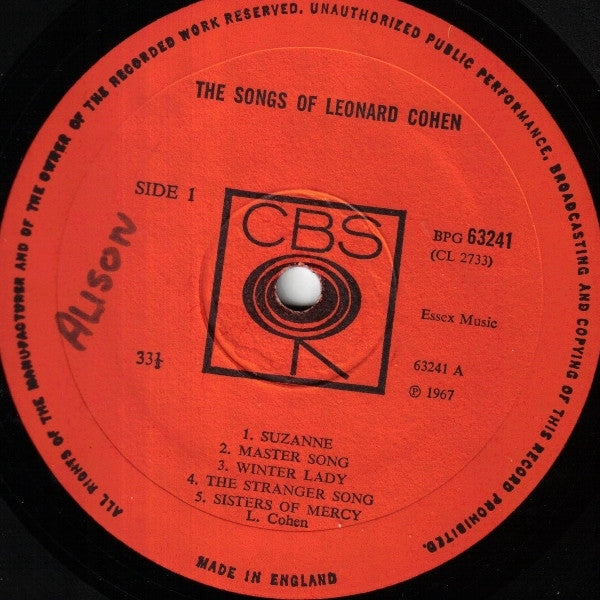 Leonard Cohen : Songs Of Leonard Cohen (LP, Album, Mono)