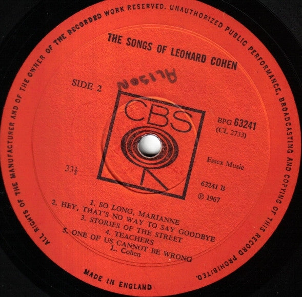 Leonard Cohen : Songs Of Leonard Cohen (LP, Album, Mono)