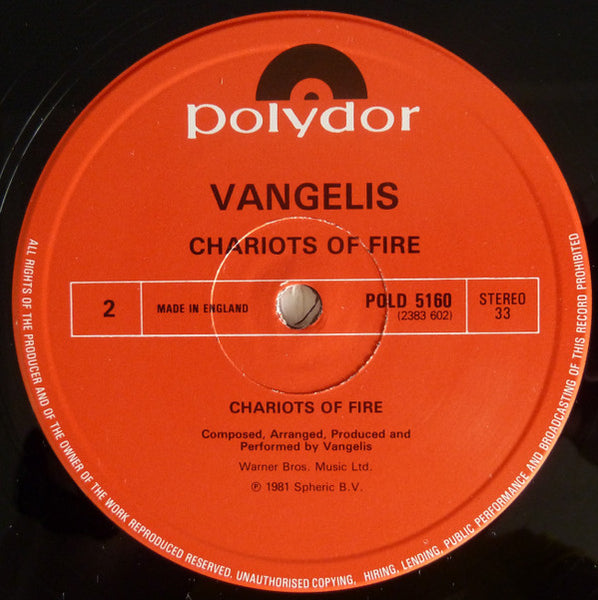 Vangelis : Chariots Of Fire (LP, Album, RE)