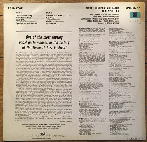 Lambert, Hendricks & Bavan : At Newport '63 (LP, Album, Mono)