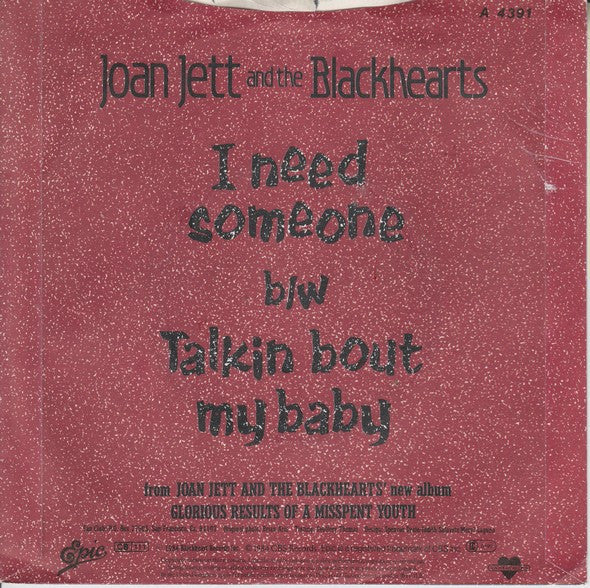 Joan Jett And The Blackhearts* : I Need Someone (7", Single, Pap)