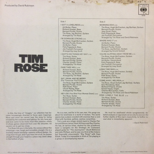 Tim Rose : Tim Rose (LP, Album, Mono)