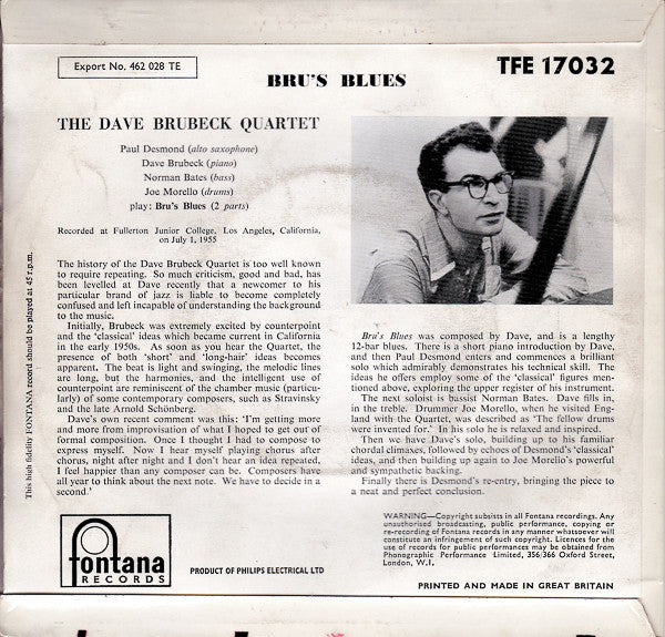 The Dave Brubeck Quartet : Bru's Blues (7", EP)