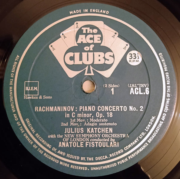 Rachmaninov* - Julius Katchen, New Symphony Orchestra Of London*, Anatole Fistoulari : Second Piano Concerto (LP, Mono)
