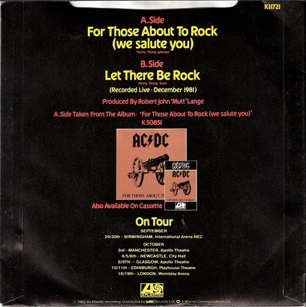AC/DC : For Those About To Rock (We Salute You) (7", Single)