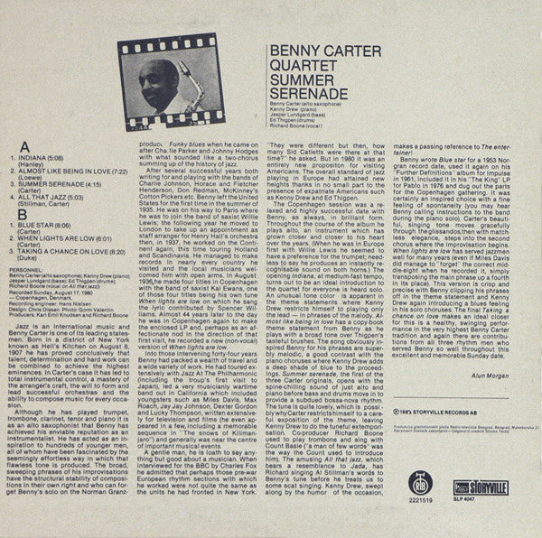Benny Carter Quartet* : Summer Serenade (LP, Album)