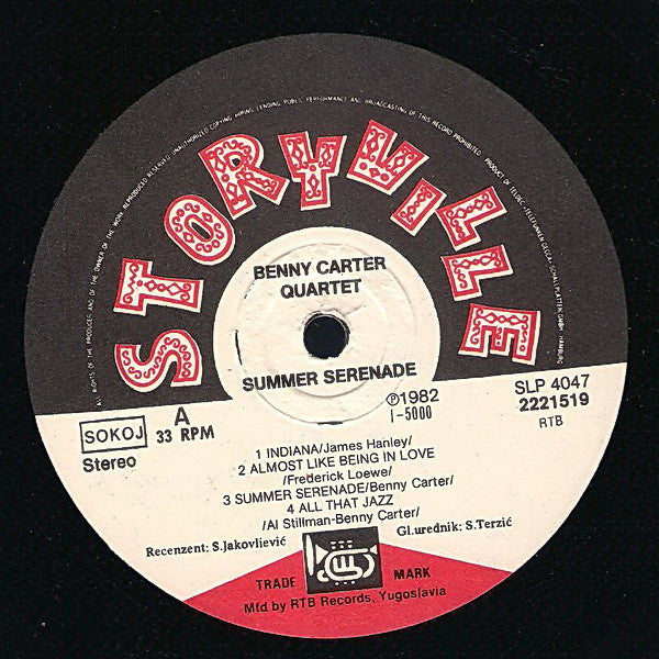 Benny Carter Quartet* : Summer Serenade (LP, Album)