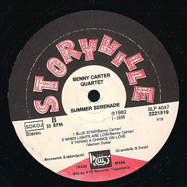 Benny Carter Quartet* : Summer Serenade (LP, Album)