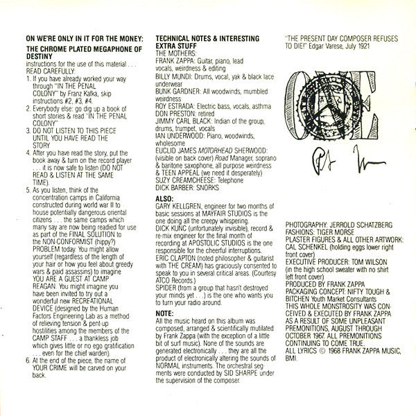 Frank Zappa : We're Only In It For The Money / Lumpy Gravy (CD, Comp, RM)