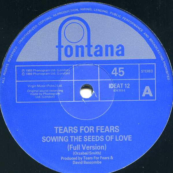Tears For Fears : Sowing The Seeds Of Love (12", Single)