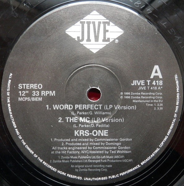 KRS-One : Can't Stop, Won't Stop / The MC / Word Perfect (12")