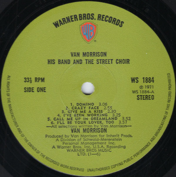Van Morrison : His Band And The Street Choir (LP, Album, Gat)