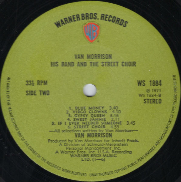 Van Morrison : His Band And The Street Choir (LP, Album, Gat)