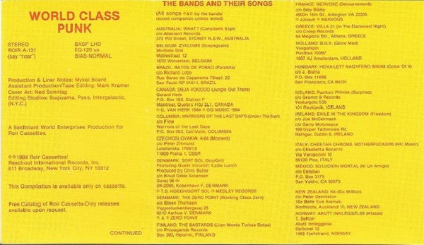Various : World Class Punk (Cass, Comp)