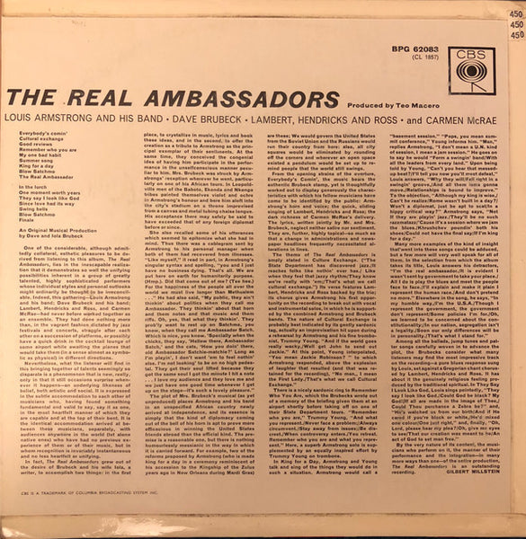 Louis Armstrong And His Band, Dave Brubeck, Lambert, Hendricks And Ross* and Carmen McRae : The Real Ambassadors (LP, Album, Mono)
