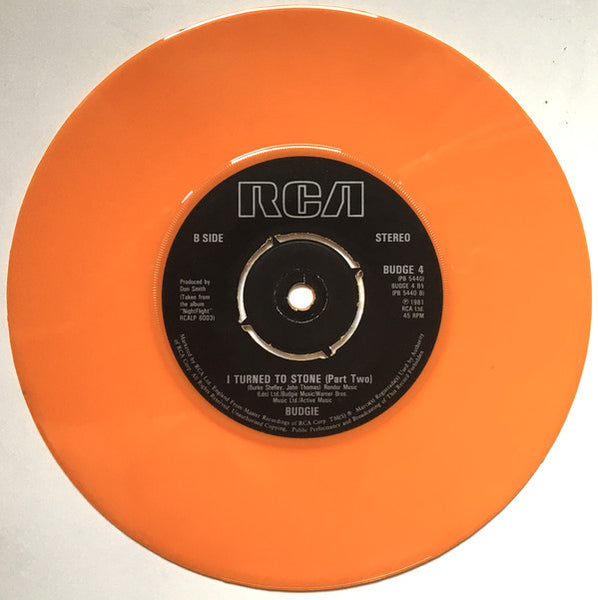 Budgie : I Turned To Stone (7", Single, Ora)