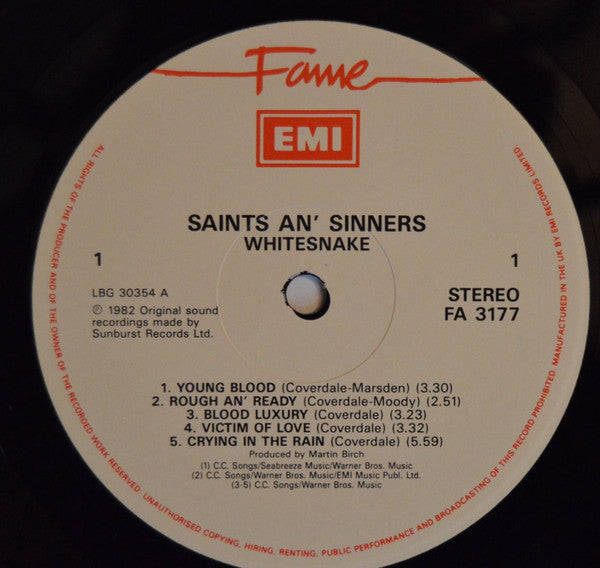 Whitesnake : Saints & Sinners (LP, Album, RE)