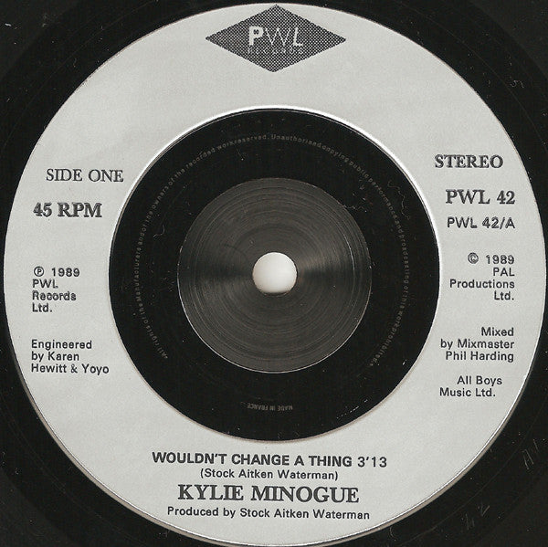 Kylie* : Wouldn't Change A Thing (7", Single, Sil)