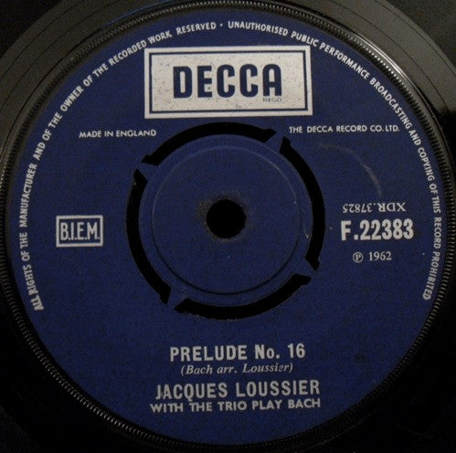 Jacques Loussier With The Trio Play Bach* : Air On A G String (7", RP)