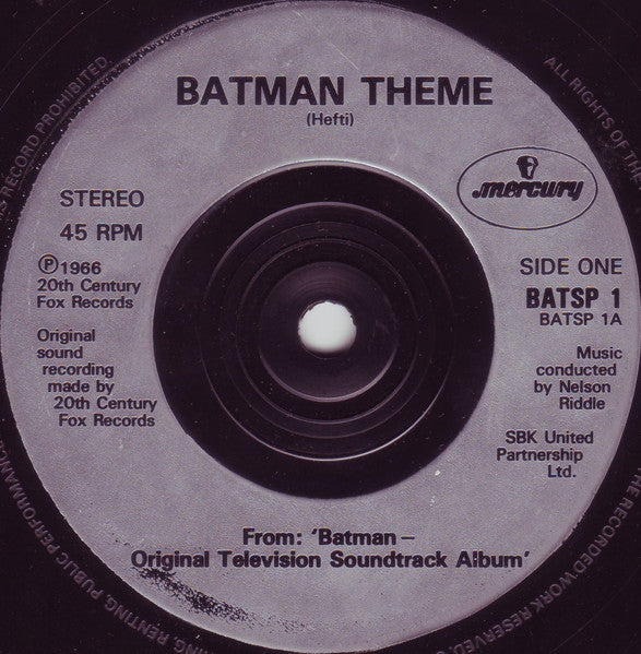 Nelson Riddle : Batman Original Television Soundtrack Theme (7", Single, RE)