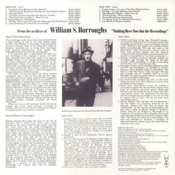William S. Burroughs : Nothing Here Now But The Recordings (LP, Album, RE, RM)