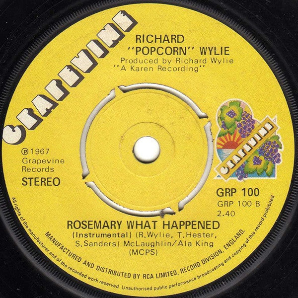 Richard "Popcorn" Wylie : Rosemary What Happened (7", Single, RE, 4-P)