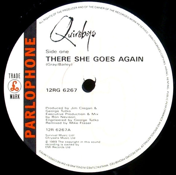 The Quireboys : There She Goes Again (12", Single, Gat)