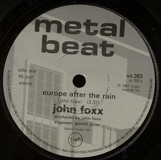 John Foxx : Europe After The Rain (7", Single)