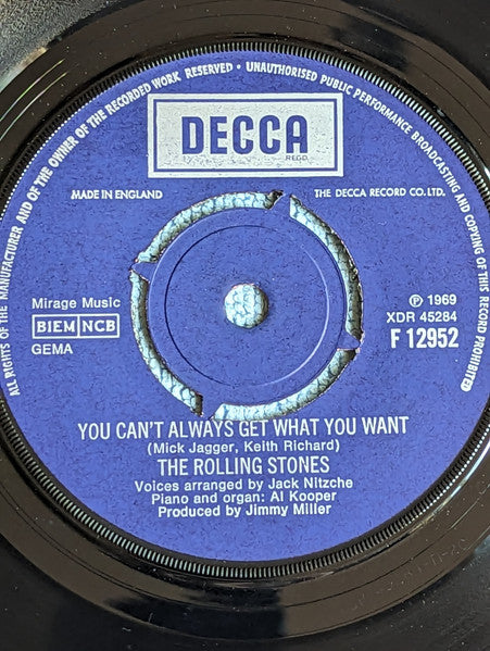 The Rolling Stones : Honky Tonk Women / You Can't Always Get What You Want (7", Single)