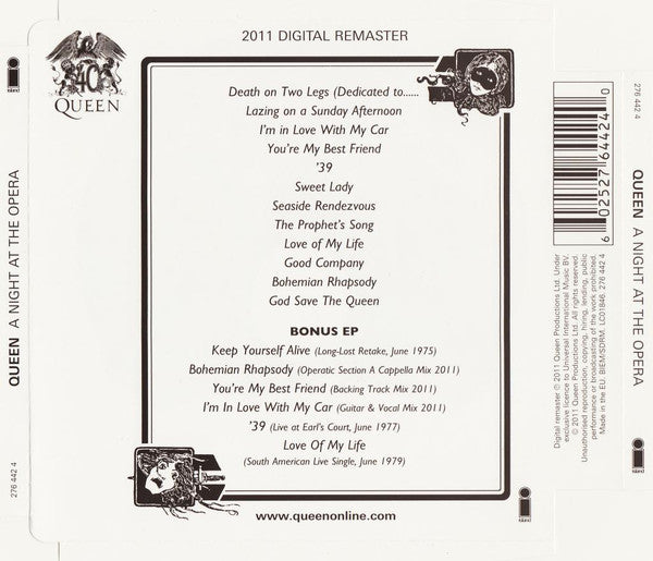Queen : A Night At The Opera (CD, Album, RE + CD, EP + Dlx, RM)
