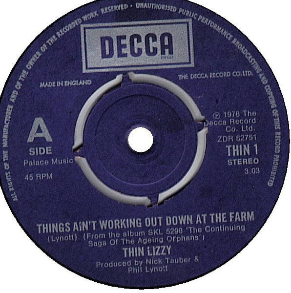 Thin Lizzy : Things Ain't Working Out Down At The Farm (7", Maxi)