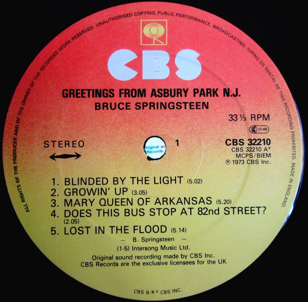 Bruce Springsteen : Greetings From Asbury Park N.J. (LP, Album, RE)