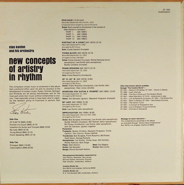 Stan Kenton : New Concepts Of Artistry In Rhythm (LP, Album, RE)