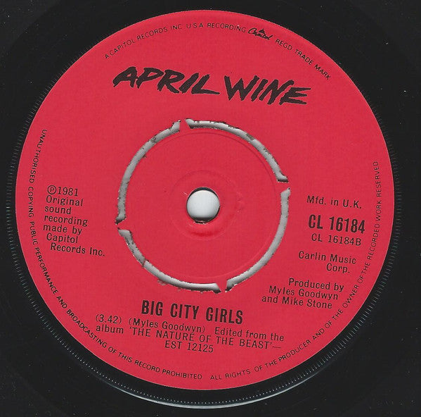 April Wine : Just Between You And Me (7", Single, Pus)
