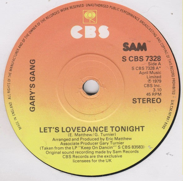 Gary's Gang : Let's Lovedance Tonight (7", Single)