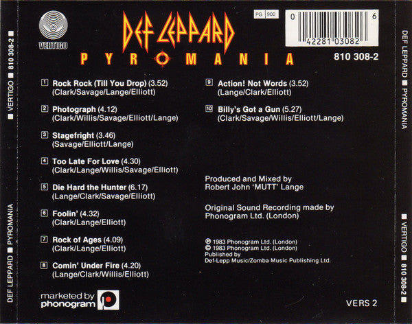 Def Leppard : Pyromania (CD, Album, RP)