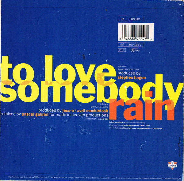 Jimmy Somerville : To Love Somebody (7", Sil)