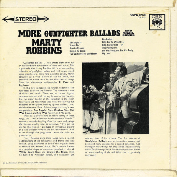 Marty Robbins : More Gunfighter Ballads And Trail Songs (LP, RE)