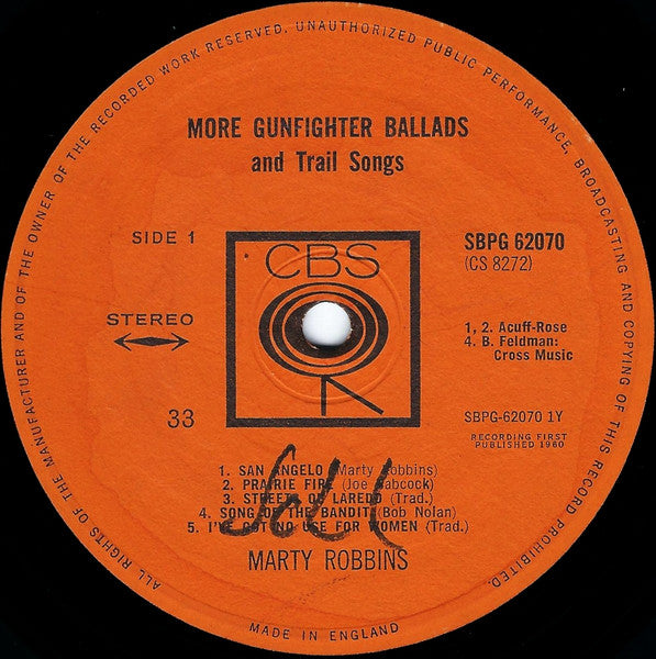Marty Robbins : More Gunfighter Ballads And Trail Songs (LP, RE)
